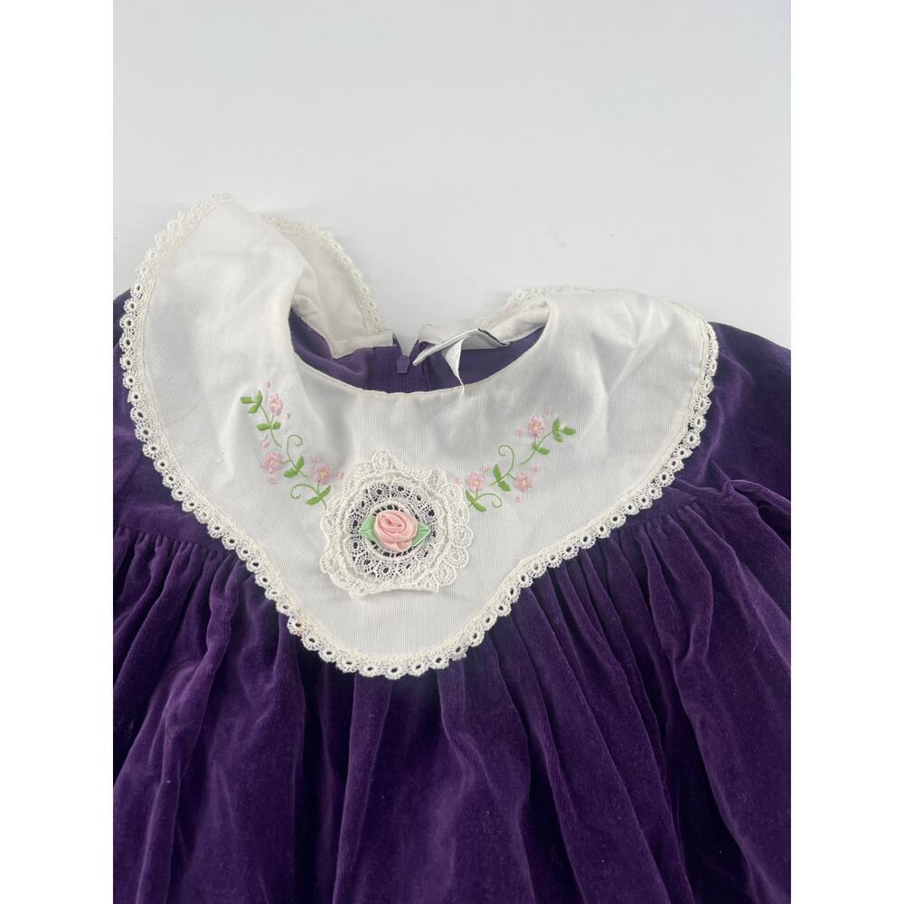 Vintage Baby Togs Girls Dress 39328 Purple Lace Floral Embroidery One Piece Baby - Picture 3 of 11